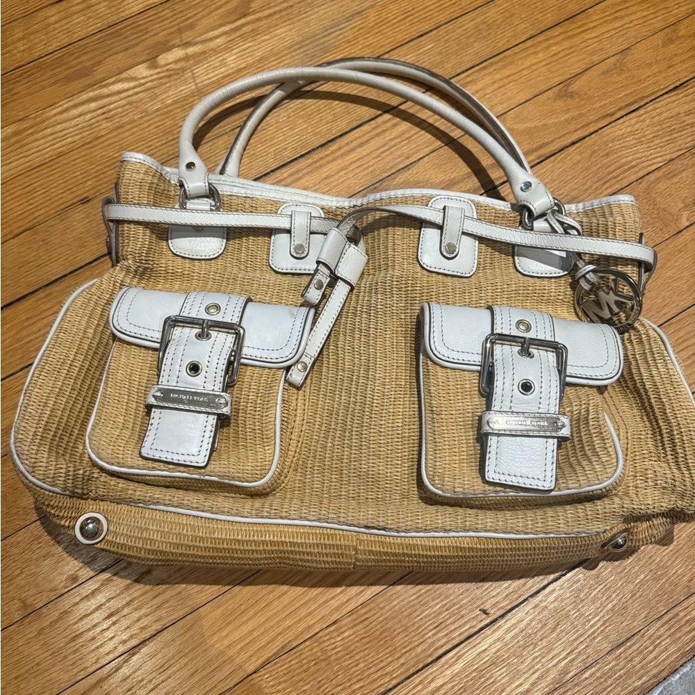 Michael Kors Tan and White Women's Woven Bag